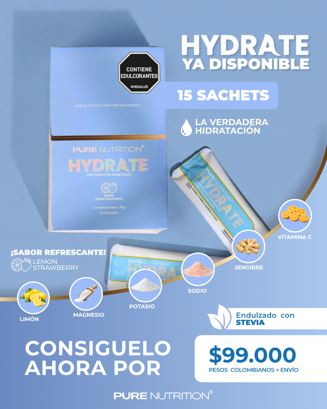 HYDRATE sachet de electrolitos Pure Nutrition